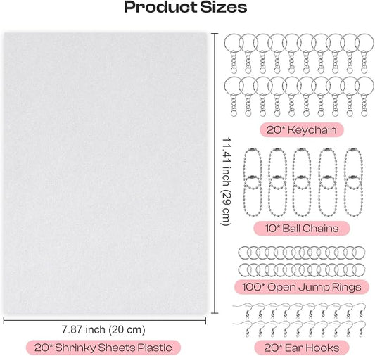 Auihiay 170PCS Shrink Art Kit for DIY Keychain Making, Shrink Dink Paper Kit - Image 2