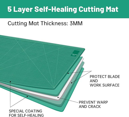 Headley Tools 39.4'' X 78.7'' Thickened Self Healing Cutting Mat, Rotary Cutting Sewing Mat for Crafts, Durable 5-Ply Table Cutting Board for Fabric Quilting Leather Hobby Project, Green