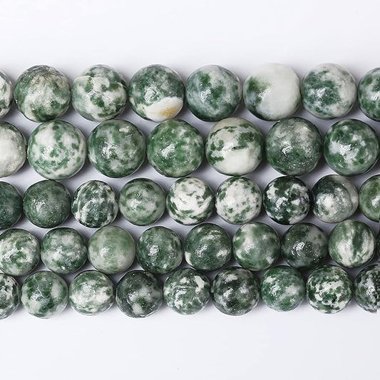45pcs 8mm Natural Green Spot Stone Stone Beads for Jewelry Making Loose Spacer Round Beads DIY Bracelets Necklaces 15" (8mm, Green Spot Stone)