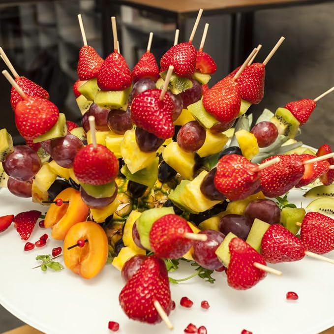 300 Pcs 10 inch Natural Bamboo Skewers, Φ=4mm, PEOUWNES Food Sticks for Appetiser, BBQ, Fruit,Cocktail, Grilling Kebabs, Bouquet, Chocolate Fountain, Corn Dog, Kitchen, Barbecue, Crafting and Party