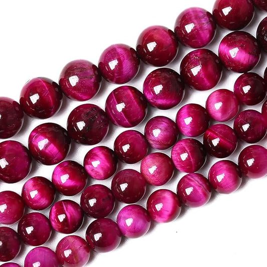 Natural Rose Red Tiger Eye Agate Stone Round Loose Beads for Jewelry Making Semi-Precious Beads DIY Bracelet Necklace 6mm 61pcs (Rose Red Tiger Eye Stone, 6mm)