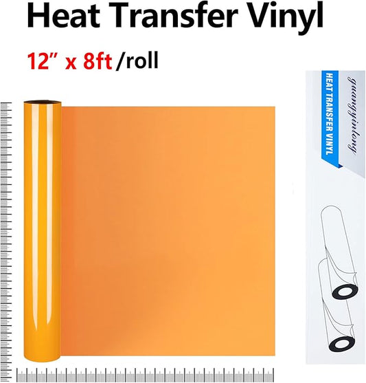 guangyintong Light Orange Heat Transfer Vinyl HTV Rolls, 12" x 8ft Light Orange Iron on Vinyl for T-Shirts Glossy Surface HTV Vinyl for All Cutter Machines Easy to Cut & Weed for Heat Vinyl Design