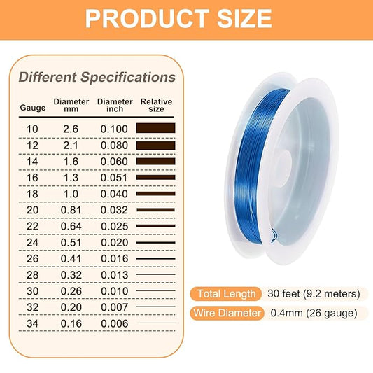 HARFINGTON 30ft Jewelry Wire, 26 Gauge (0.4mm) Brass Craft Soft Metal Tarnish Resistant Copper Beading Wire for Jewelry Making Supplies Crafting, Blue