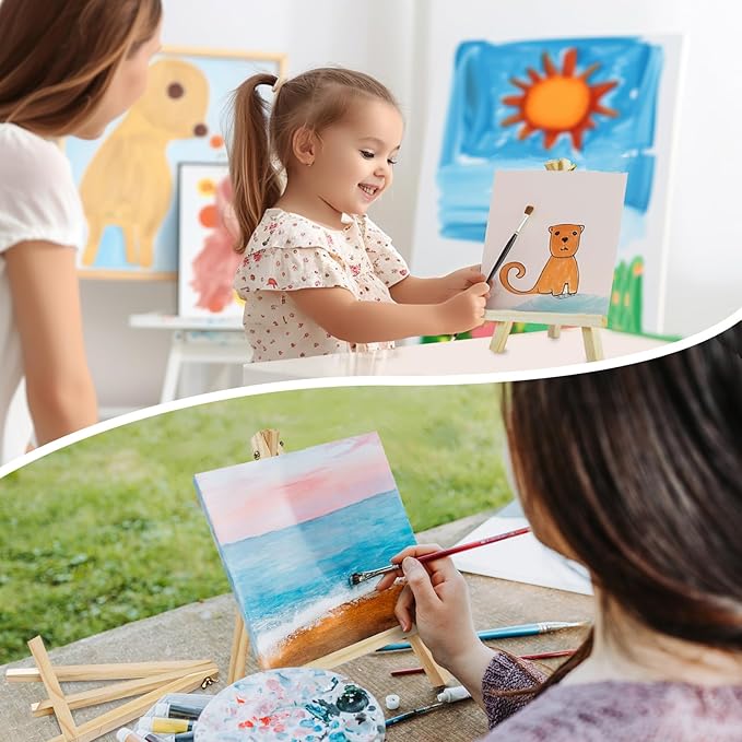 26 Pack 9 Inch Wood Easels, Easel Stand for Painting Canvases, Art, and Crafts,Tripod,Painting Party Easel,Kids Student Tabletop Easels for Painting,Portable A-Frame Tripod Tabletop Easel Set