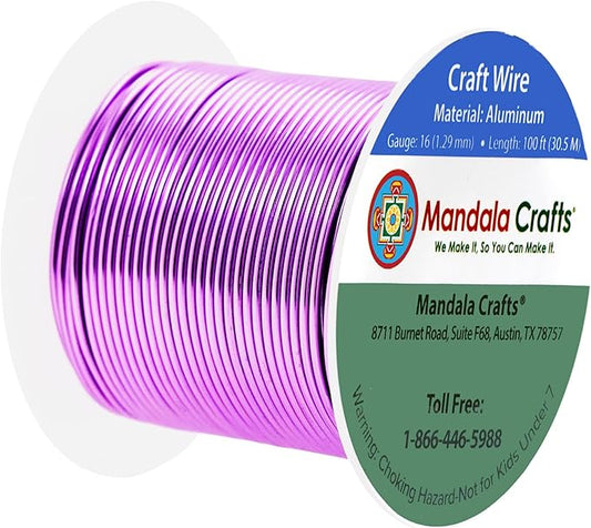 Mandala Crafts 16 Gauge Anodized Aluminum Craft Wire for Jewelry Making - 100 FT Colored Flexible Violet Wire - Bendable for Bonsai Armature Crafting Sculpting