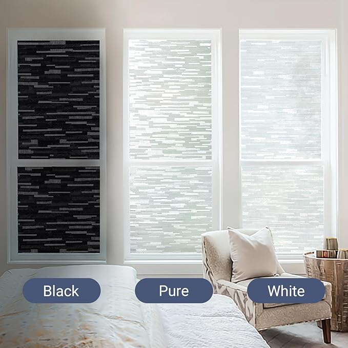 Haton Blackout Window Film, Black Out Window Cover, Sun Light Blocking Frosted Privacy for Glass Door, Heat Control Room Darkening Tint for Home Day Sleep, Non-Adhesive, Black 35.4" x 78.7"