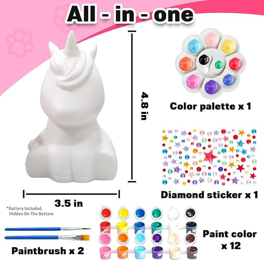 FUNZBO Paint Your Own Unicorn Lamp Kit - Halloweens Arts and Crafts Supplies Painting Kits for Kids Teens, DIY Night Light Unicorn Toy for Toddlers Girl Boy Age 3 4 5 6 7 8 9 10 11 12 13 Birthday Gift
