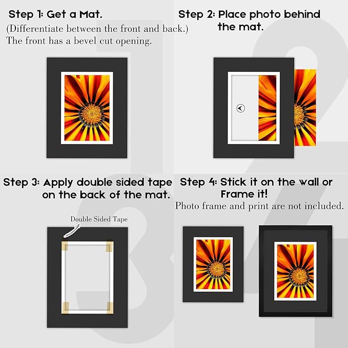 Golden State Art, 11x14 Double Mats for 8x10 - for Photos, Pictures, Frames - Acid-Free, 5 Pack, Black Over White