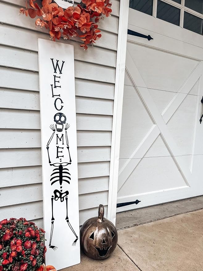 Halloween Stencils for Painting Large Skeleton Welcome Stencil for Porch Sign Reusable Ghost Boo Trick or Treat Templates for Wood Walls Windows Door Mat Fabric Door Hanger