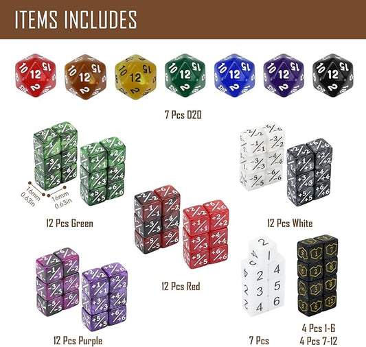 130PCS MTG Keyword Counters Tokens & MTG Life Counter Dice Set for Magic Card Accessories, Compatible with MTG CCG Card Gaming Accessories