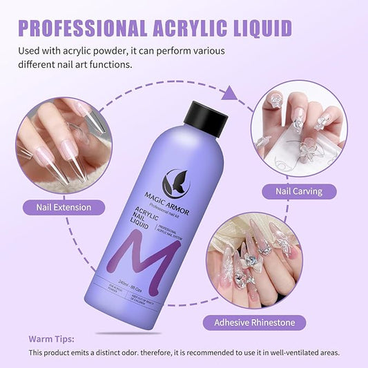 2 Pack 8FL.OZ Acrylic Liquid Monomer, Professional EMA Acrylic Nail Liquid, Non-Yellowing Acrylic Liquid for Acrylic Nail Extension & Carving, DIY Home Nail Salon Use