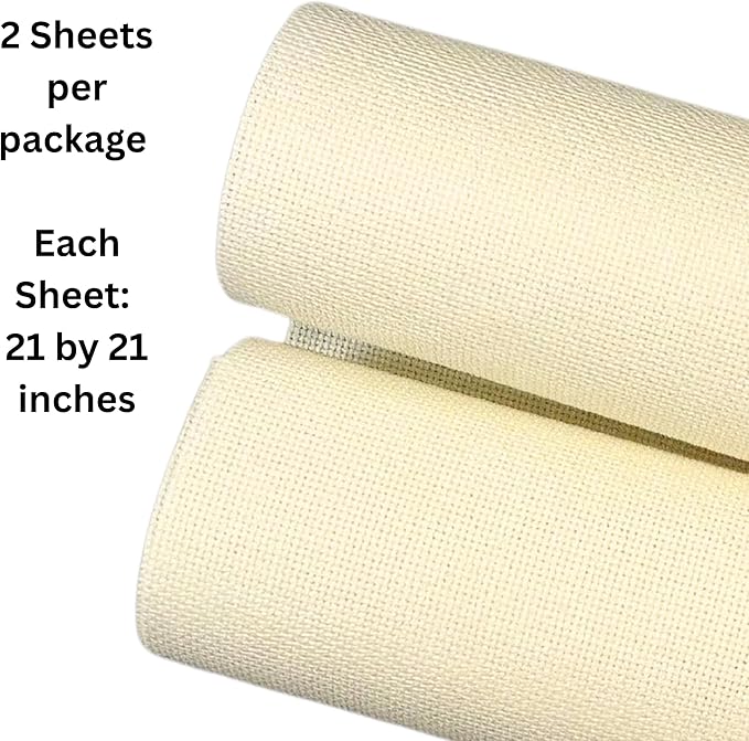 2 Sheets of Ivory 14 Count Aida Cloth – 21 x 21 Inch Pre-Cut Fabric Squares – Cross Stitch Fabric – 100% Cotton – Ideal for Needlework & Embroidery – The Knotty Unicorn