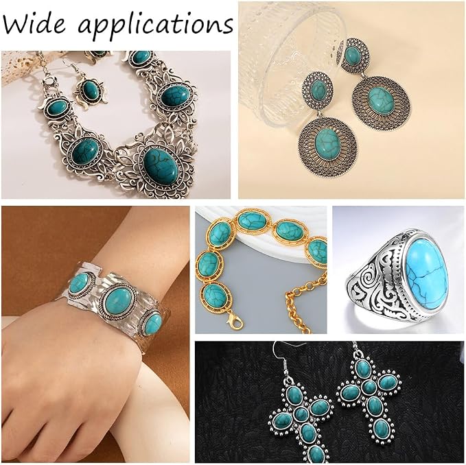arricraft About 108 Pcs Synthetic Turquoise Cabochons, 7 Sizes Dyed Flat Back - Image 6