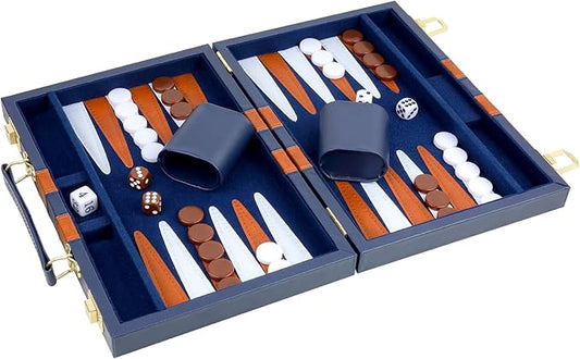 Backgammon Set 2 Players Classic Backgammon Sets for Adults Board Game with PU Leather Case Portable and Travel Backgammon Set (Navy, 11inch)