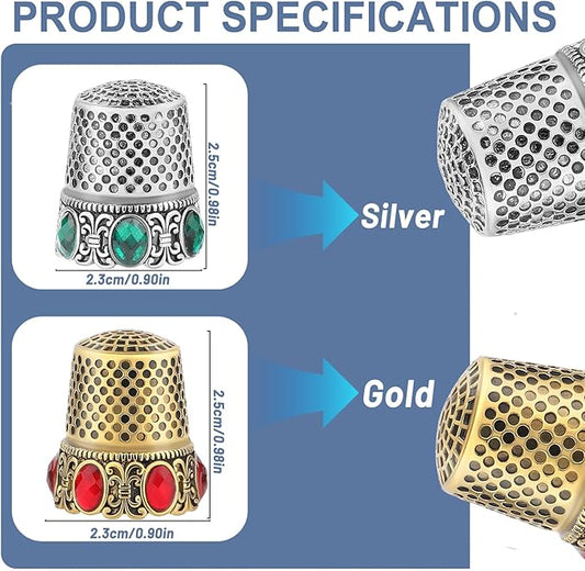 2 Pcs Vintage Sewing Thimble, Quilting Thimbles, Sewing Thimble Finger Protector, Vintage Fingertip Protector Thimbles, Metal Thimble, Sewing Quilting Craft Accessories Diy Sewing Tools (Sliver, Gold)