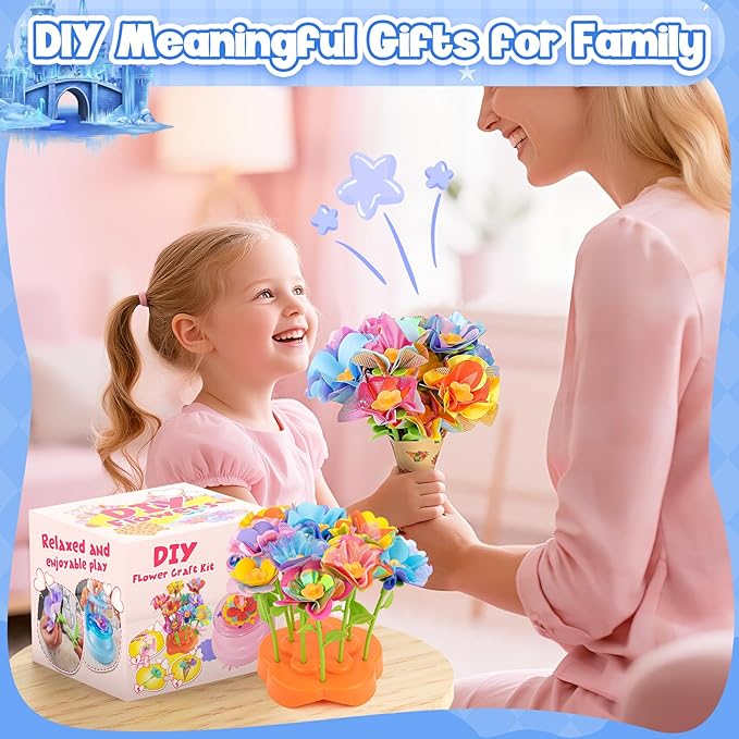 cosone Arts and Crafts Kits for Kids Age 3-12, Fabric Flower Bouquets Toys, DIY Craft Kits Toys for Kids, Ideal Gifts for Preschool Girls, Educational Handmade Frozen Toy for Girls Ages 3 4 5 6 7 8 9
