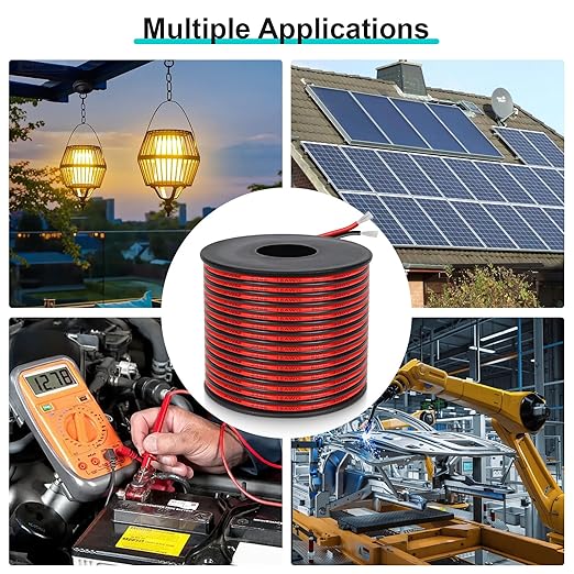 18 Gauge 2 Conductor PVC Tinned Copper Electrical Wires, 32.8FT/10M Red and Black Double Parallel Wire,0.82mm²,for DIY Projects, Home Electrical, Power Wiring,Car Speaker Wires, LED Wires.