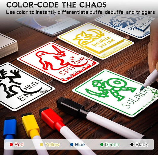 All-in-One Dry Erase MTG Tokens Gift Bundles - 50 Reusable Proxy Cards + 75 Blank Acrylic Counters & Tags Set with 5 Color-Coded Markers for TCG Players, Commander Decks & D&D