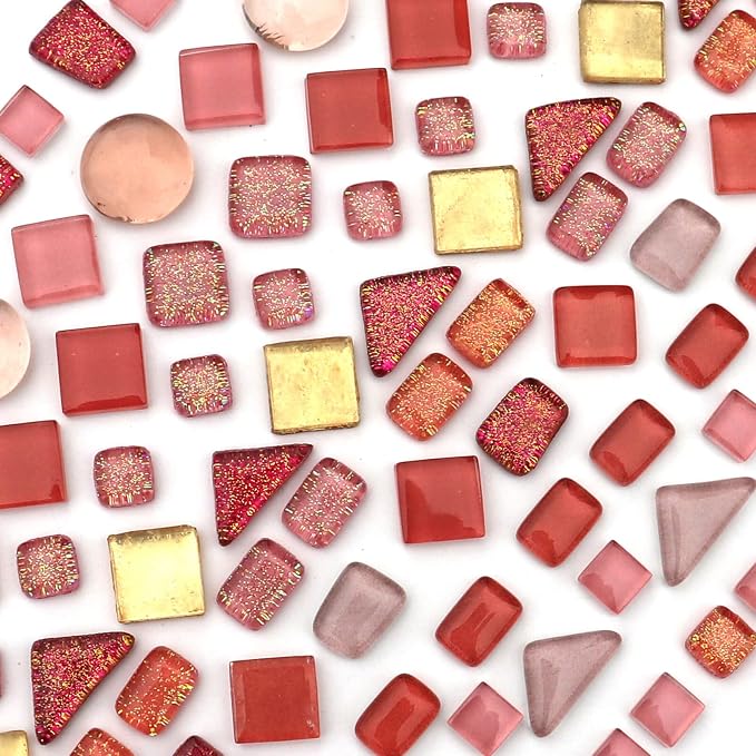 LITMIND 1.1LB Pink Mixed Irregular Crystal Glass Mosaic Tiles - Image 5