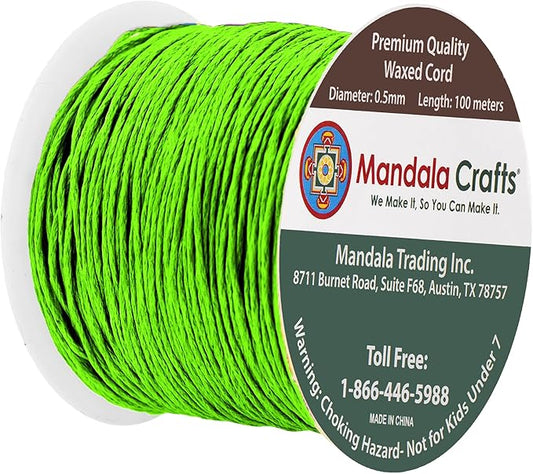 Mandala Crafts 0.5mm 109 Yards Lime Green Cotton Waxed Cord for Jewelry Making Bracelet Cord Waxed String - Beading String Thread Jewelry Cords for Necklaces String