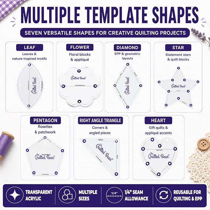 The Quilted Bear Diamond Quilting Templates – 8 Clear Non-Slip Acrylic Quilt - Image 10