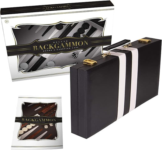 Backgammon Sets for Adults with Premium Leather Case | Classic Travel Backgammon Set for Adults and Kids with Strategy & Guide | 11 Inches | Small | Black