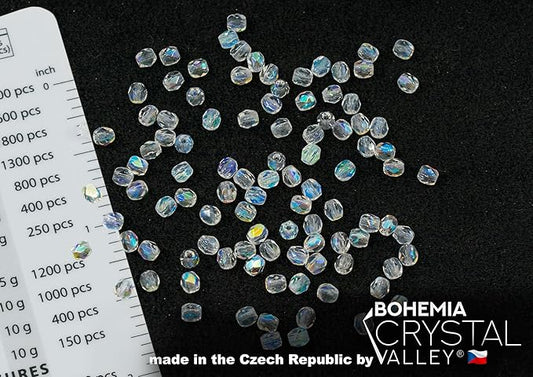 100 pcs of Faceted Fire Polished Pressed Czech Glass Beads 4mm (0.16in), Crystal AB 00030-28701 BCV