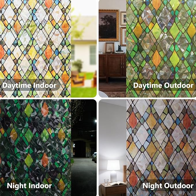 Window Privacy Film Stained Glass 23.6" x 78.7" Rainbow | Static cling – no glue - Image 7