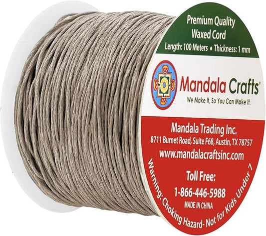 Mandala Crafts 1mm 109 Yards Taupe Cotton Waxed Cord for Jewelry Making Bracelet Cord Waxed String - Beading String Thread Jewelry Cords for Necklaces String