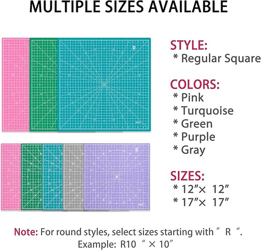 Headley Tools 12"x12" Rotating Cutting Mat, Self Healing Mat with 360-Degree Rotation & Anti-Slip Base, Sewing Board Cutting Mat Perfect for Fabric Quilting Leather Hobby Project,Pink