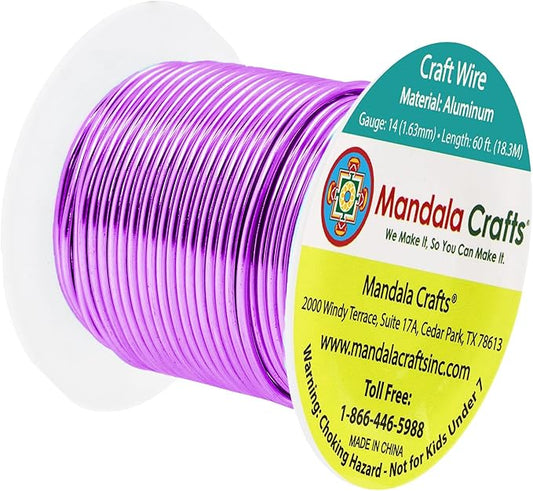 Mandala Crafts 14 Gauge Anodized Aluminum Craft Wire for Jewelry Making - 60 FT Colored Flexible Violet Wire - Bendable for Bonsai Armature Crafting Sculpting