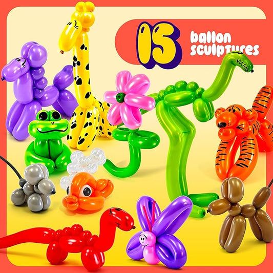 Balloon Animal Twisting Kit with Pump for Kids - Boy & Girl Christmas Gift - Birthday Gifts for Girls and Boys - Arts and Crafts for Kid Ages 8-12 - 6 7 8 9 10 11 12 Year Old - Animals Balloons