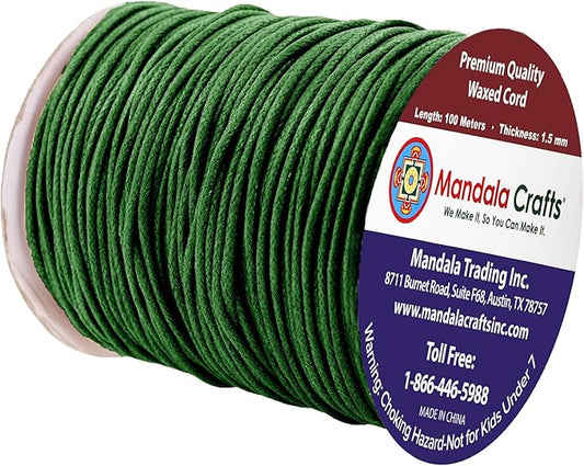 Mandala Crafts 1.5mm 109 Yards Evergreen Cotton Waxed Cord for Jewelry Making Bracelet Cord Waxed String - Beading String Thread Jewelry Cords for Necklaces String