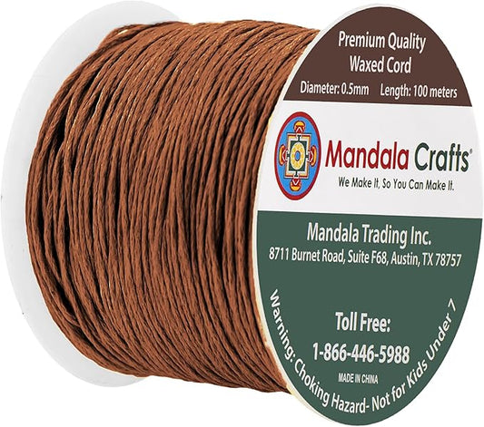 Mandala Crafts 0.5mm 109 Yards Russet Brown Cotton Waxed Cord for Jewelry Making Bracelet Cord Waxed String - Beading String Thread Jewelry Cords for Necklaces String
