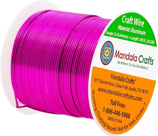 Mandala Crafts 22 Gauge Anodized Aluminum Craft Wire for Jewelry Making - 100 FT Colored Flexible Magenta Wire - Bendable for Bonsai Armature Crafting Sculpting