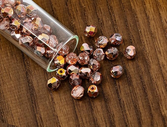 0.88oz (Approx. 300 pcs) Faceted Fire Polished Round Glass Beads 4mm (0.16in), Czech Republic Bohemian Glass Transparent Mix