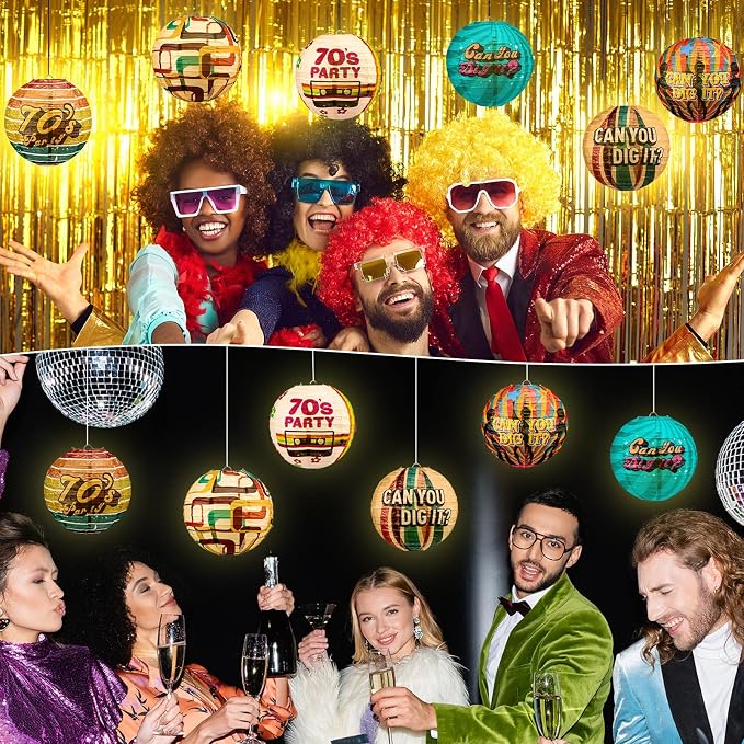Panelee 12 Pcs 70's Retro Paper Lanterns Party Decorations 8 Inch Hanging Round - Image 7