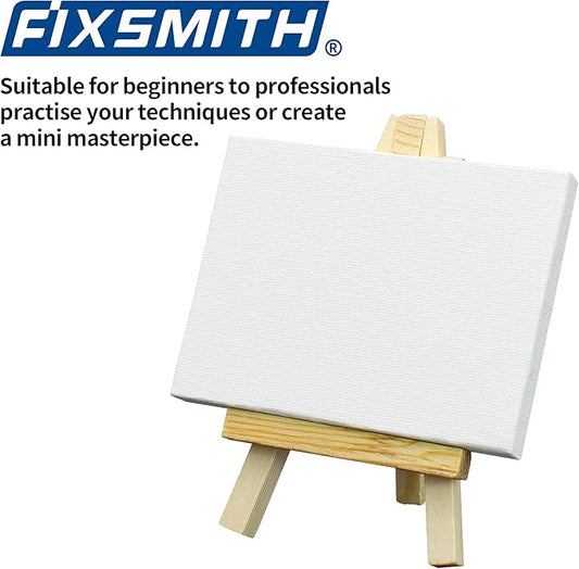 FIXSMITH 3x4 Inch Mini Stretched Canvas Easel Set- Bulk Pack of 12,Set Contains 12 Rectangle Canvases &12 Mini Easels,Small White Art Canvases & Wood Easels for Painting Craft Drawing Decoration