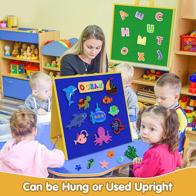 Foldable Felt Board for Toddlers Flannel Board Stories for Preschool Early Learning Interactive Storytelling Double Sided Felt Story Board Reusable Wall Hanging Holiday Gift for Kid (17 * 17)