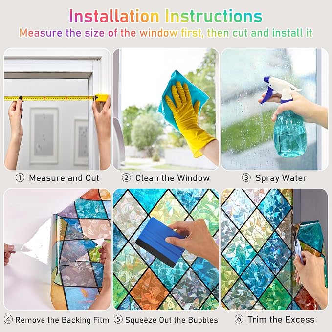 Sunbaby Window Privacy Film Stained Glass Decorative Rainbow Window Cling 3D - Image 9