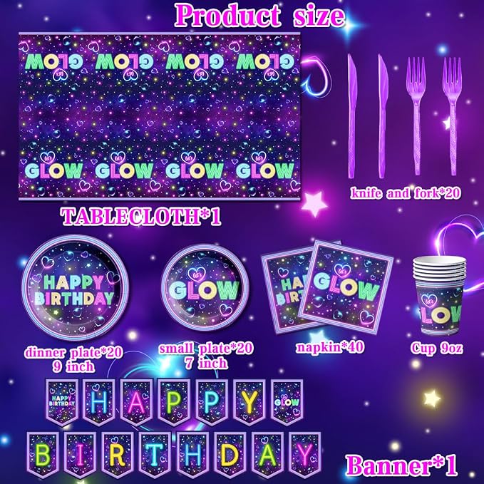 Glow Neon Party Supplies Tableware Set, Glow Tablecloths - Image 6