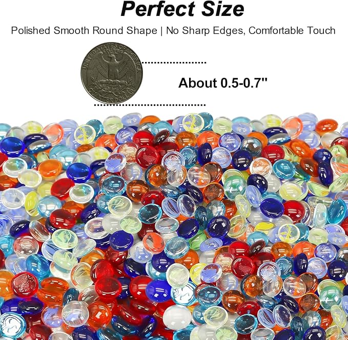 Mixed Gemstone Vase Fillers, Mixed Colour Glass Stones Flat Bottom Marble Beads - Image 8