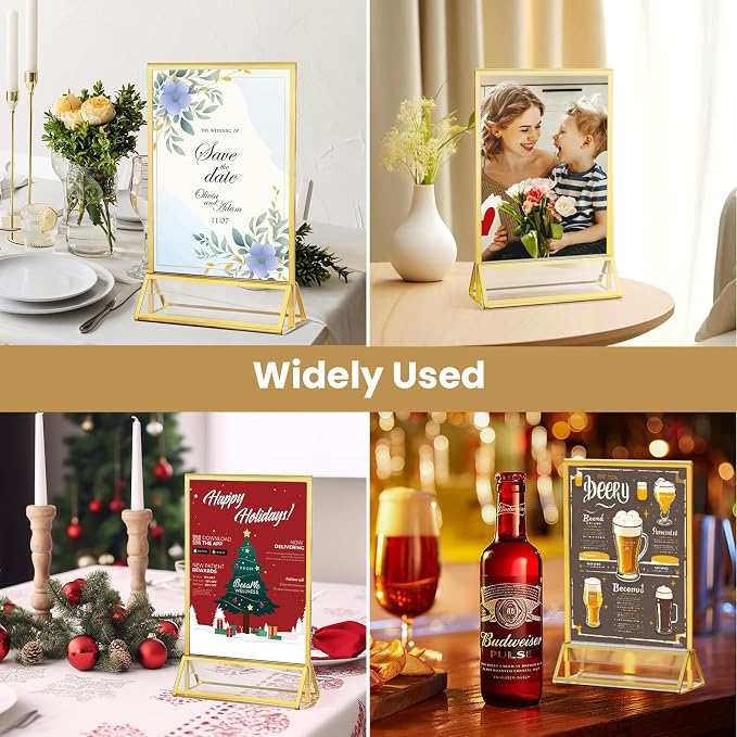 Acrylic Sign Holder 4X6 Double-Sided Gold Picture Frames ,6 Pack | Acrylic - Image 7
