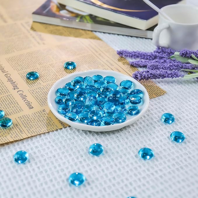 CYS EXCEL Light Blue Glass Gemstone Beads Vase Fillers Flat Marble Beads - Image 6
