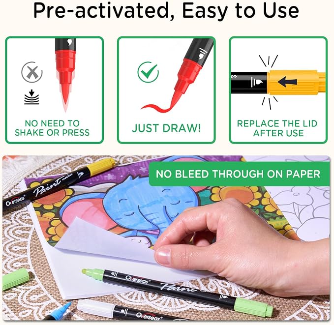 Overseas 6 Green Acrylic Paint Markers, Dual Tip Paint Pens Acrylic Marker | - Image 6