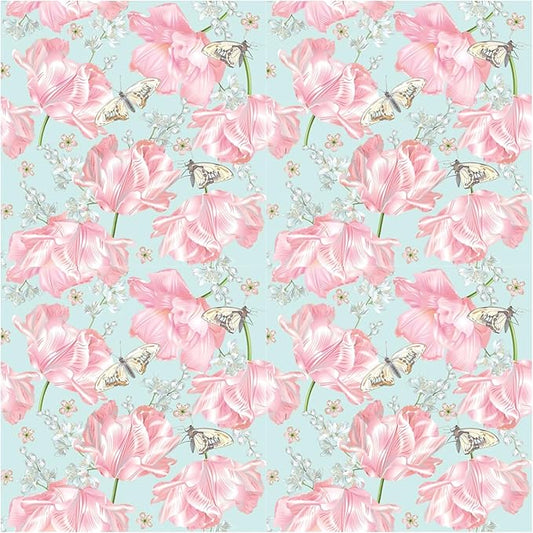 20-ct 13x13 Flowers Paper Luncheon Decoupage Napkins, 3-Ply Servilletas Printed Flower Pink Tulips Cocktail Napkin for Art, Dinner and Party, Disposable Napkins Decor