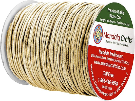 Mandala Crafts 2mm 109 Yards Beige Cotton Waxed Cord for Jewelry Making Bracelet Cord Waxed String - Beading String Thread Jewelry Cords for Necklaces String