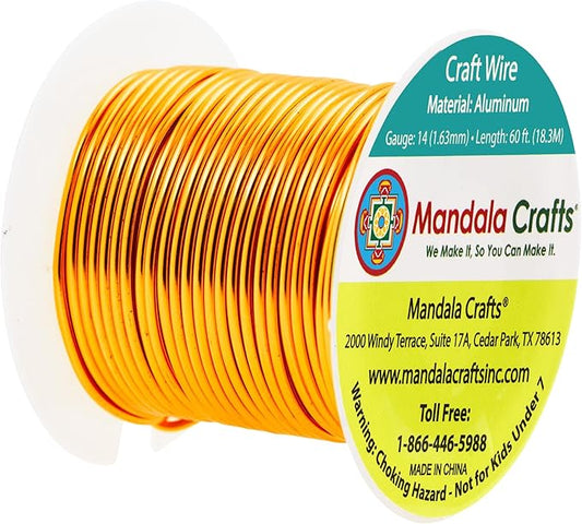 Mandala Crafts 14 Gauge Anodized Aluminum Craft Wire for Jewelry Making - 60 FT Colored Flexible Gold Tone Wire - Bendable for Bonsai Armature Crafting Sculpting