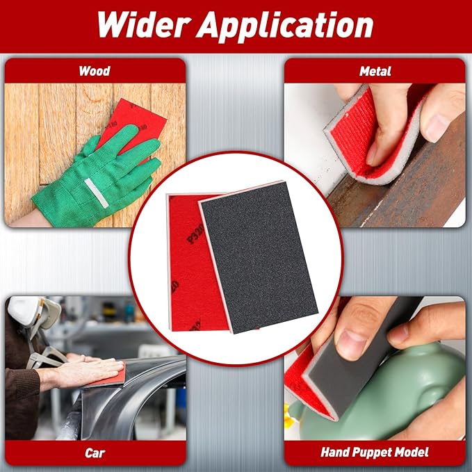 24 Pcs Sanding Sponge 80-3000 Grit Sandpaper Assortment, Washable & Reusable Sanding Blocks for Wood, Metal, Drywall, Glazing, Wet Dry Sandpaper for Smooth Finishing