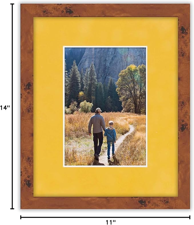 11x14 Mat Bevel Cut for 8.5x11 Photos - Acid Free Sunrise Yellow Suede Precut Matboard With Backing Board and Crystal Clear, Self Seal Mat Bag - For Pictures, Framing - 4-ply Thickness